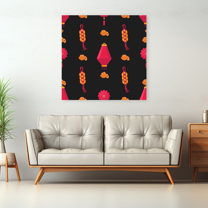 «Lucky Lanterns», art mural traditionnel traditionnel, H 48 po x l 48 po