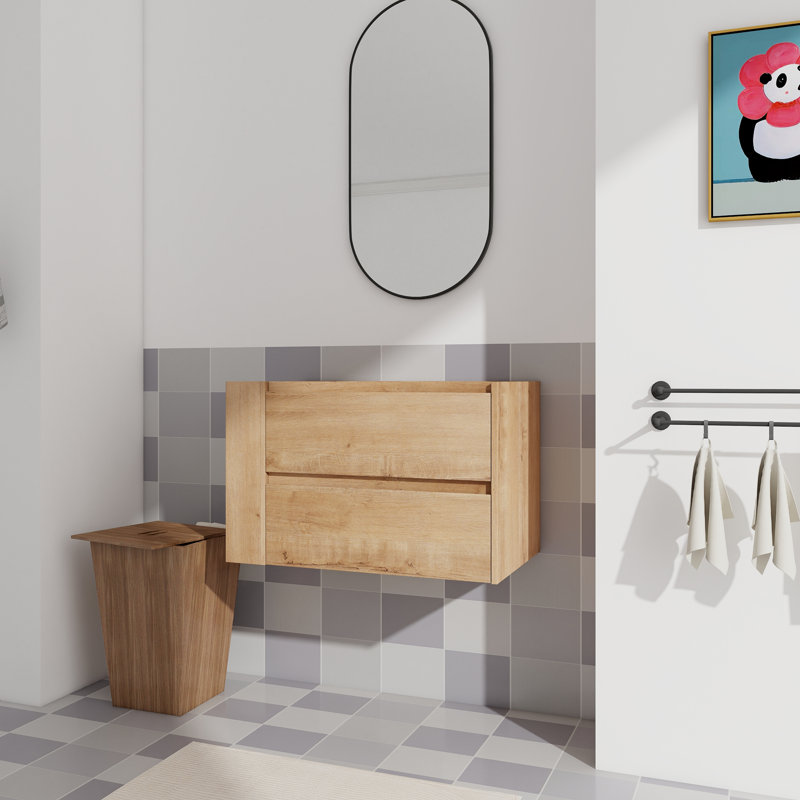 30" Wall Mounting Bathroom Vanity, Imitative Oak