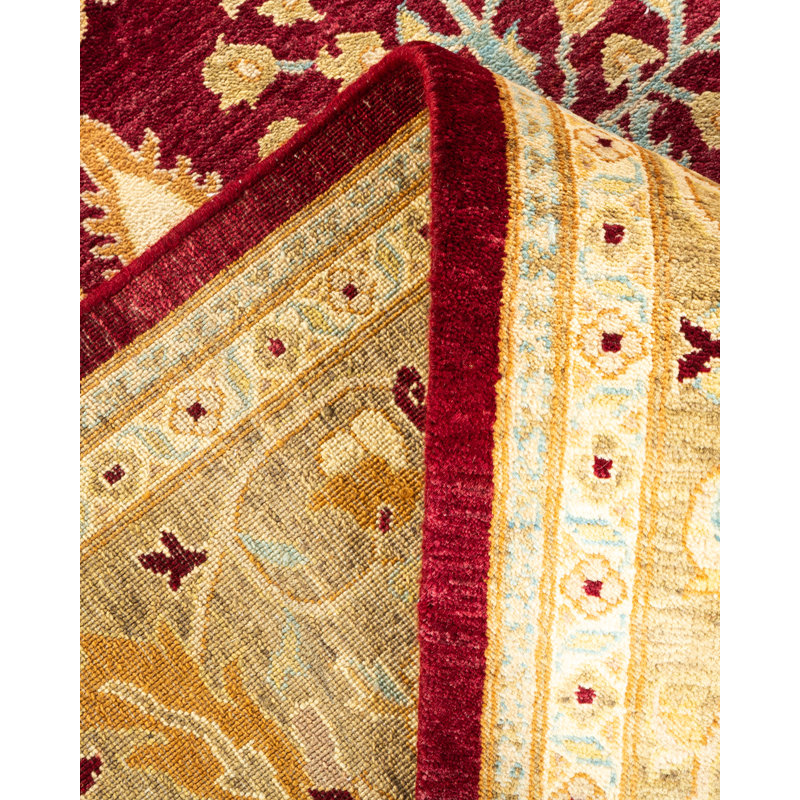 Tapis unique noué à la main Sherlee - rouge, 8 pi 1 po x 10 pi 5 po