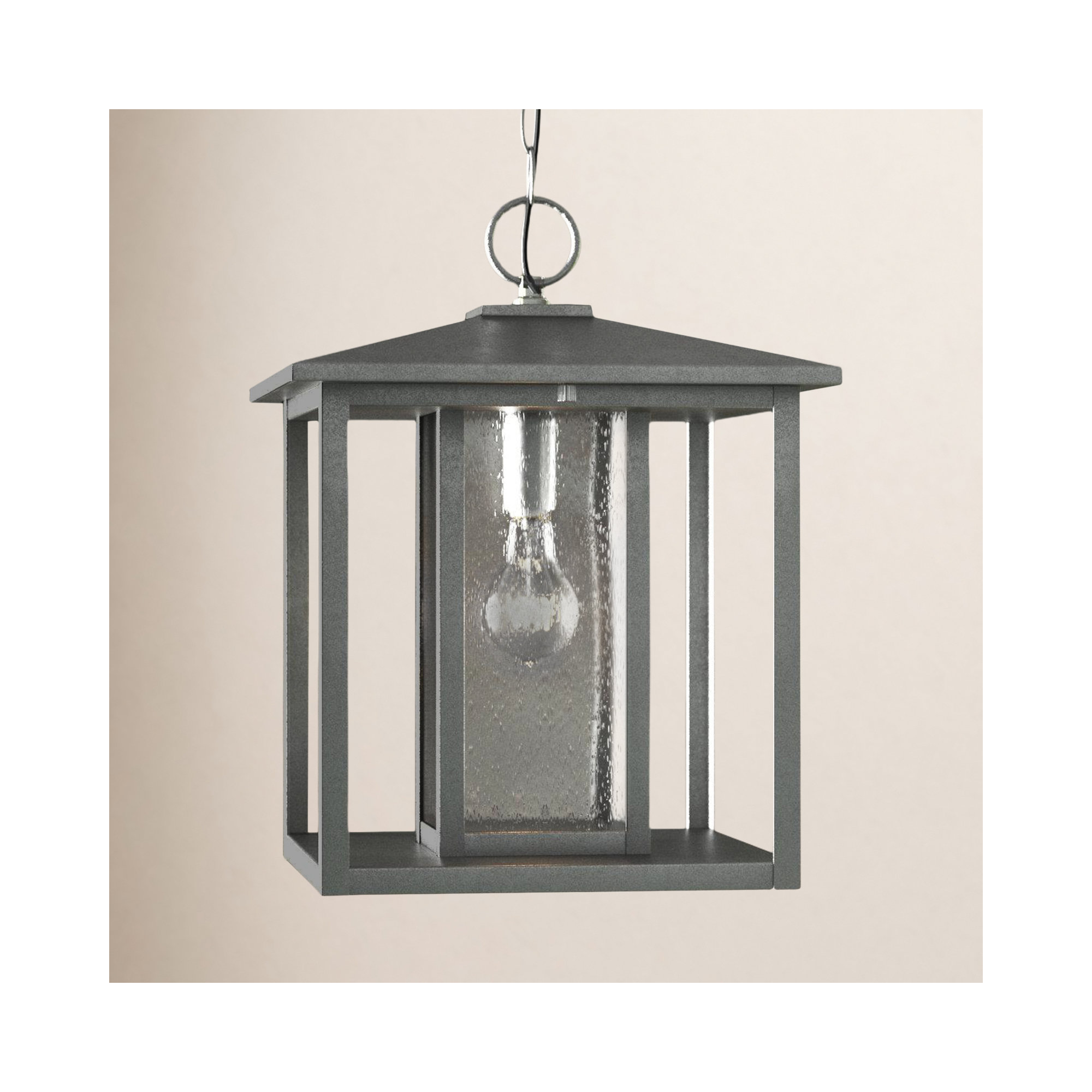 Vermont Seeded Outdoor Metal Hanging Lantern, Weathered Pewter