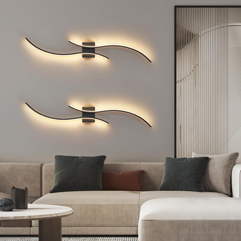 2-Light Black Wavy LED Flush Mounted Sconce