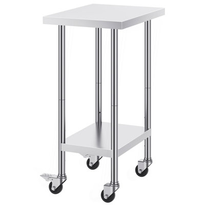 Stainless Steel Work Table 24 x 18 x 38 Inch, with 4 Wheels, 3 Adjustable Height Levels, Heavy Duty Food Prep Worktable for Commercial Kitchen Restaurant