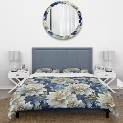 Ensemble de housse de couette à motif floral pivoines bleues et blanches I