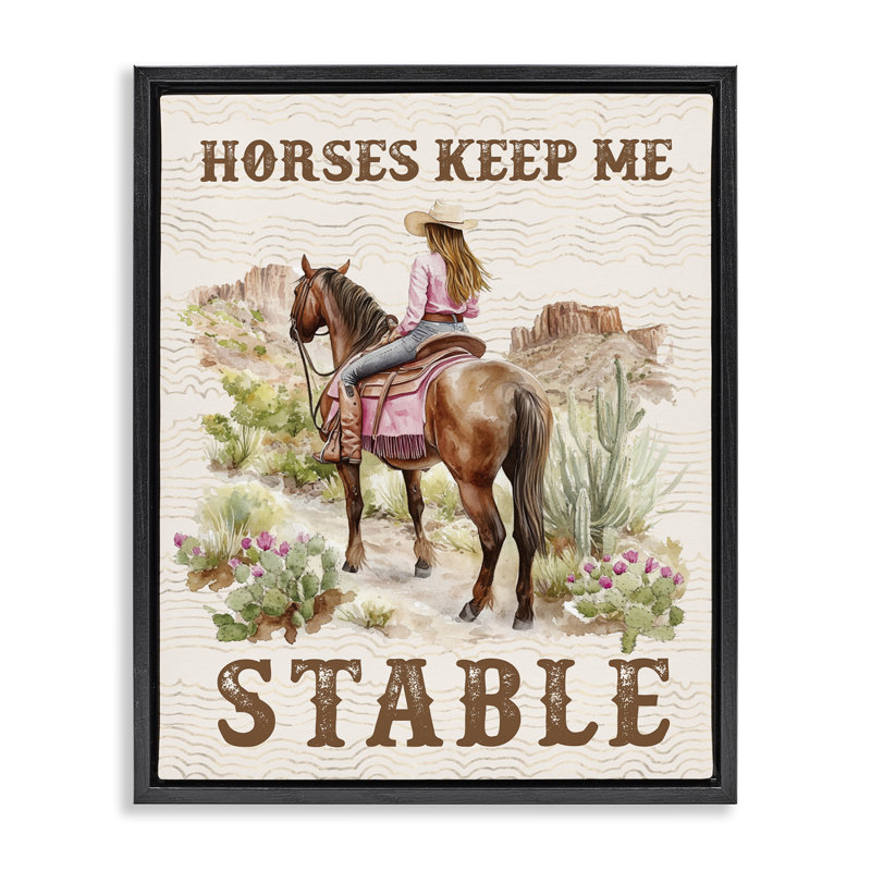  «Horses Keep Me Stable», art mural sur toile par lettré et doublé, Cadre flottant noir de jais, H 31 po x l 25 po