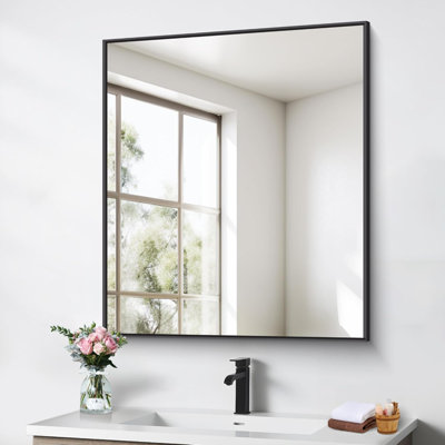 Bathroom Mirror,30 Inch Wall Mirror For Bathroom Wall Mounted Black Rectangle Square Corner Mirrors, Black Bathroom Mirror For Living Room, Farmhouse, Bedroom Entryway, Horizontal/Vertical