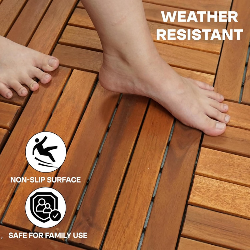 Dalles de terrasse emboîtables, revêtement de sol extérieur rayé pour patio, balcon, véranda, terrasse et terrasse sur le toit, couleur naturelle