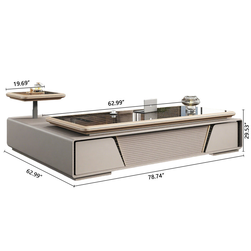 Bureau de direction multifonctionnel de luxe 78,74 po - Armoire d'appoint électrique réglable en hauteur avec boîte de câbles multimédia et serrure à combinaison, bureau double avec rangement Boss