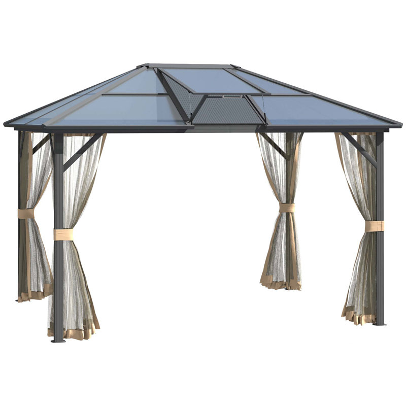 Hardtop Gazebo Canopy With Polycarbonate Roof, Top Vent And Aluminum Frame, Permanent Pavilion Outdoor Gazebo With Netting, For Patio, Garden, Backyard, Deck, Lawn