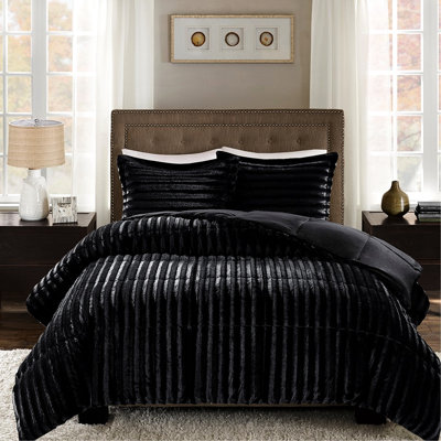 Édredon en fausse fourrure pour lit double / grand lit - noir et doux, glamour