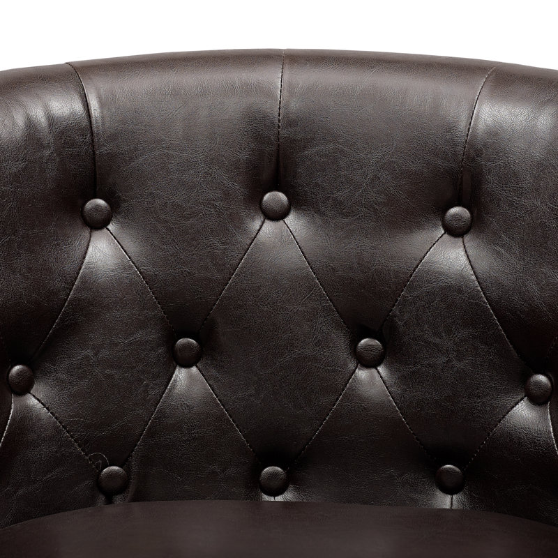 Cecelie Upholstered Barrel Chair, Tufted Faux Leather Barrel Chair, Stylish Upholstered Accent Chair for Living Room