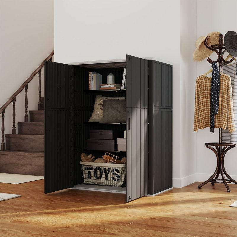 Yardgrace 420 Gallons Double-Door Vertical Resin Storage Cabinet With Floor, Black