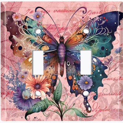 Plaque murale 2 interrupteurs à bascule Butterfly Flowers