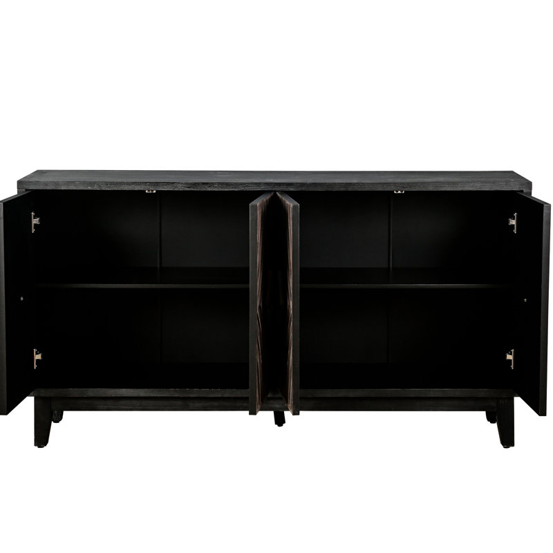 Console Mid-Century Mid-Century Buffet 60 po pour entrée 4 portes à motif de losanges, 2 tablettes réglables, buffet de salon et tablettes élégantes