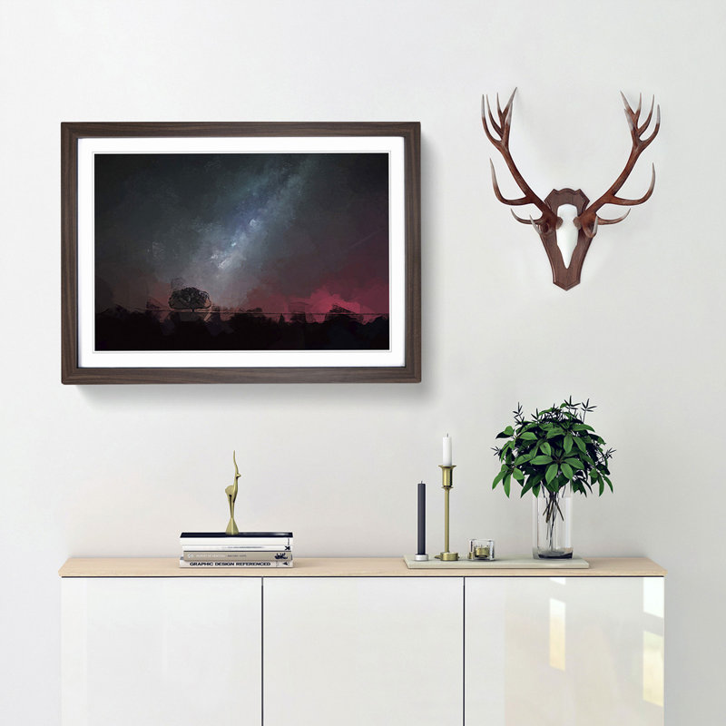 Stars Above a Lone Tree - Picture Frame Graphic Art Print, Walnut Framed, 48cm H x 65cm W x 2cm D