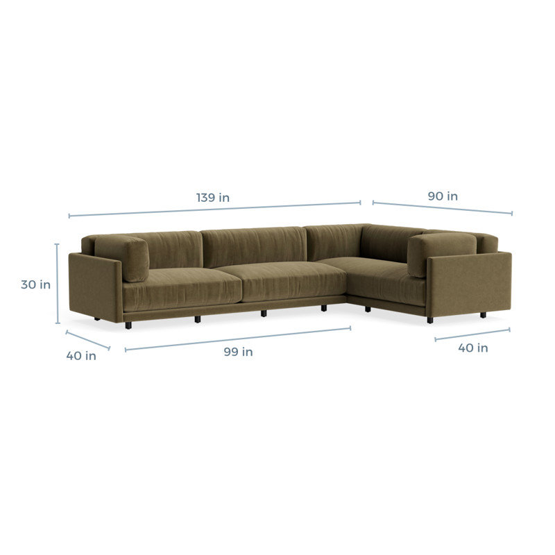 MTO - Sunday L Sectional Sofa, Left, Moss Velvet