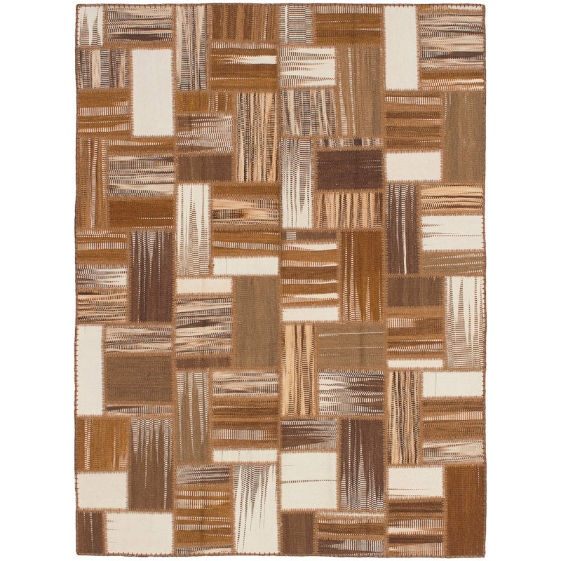 Tapis unique en laine noué à la main brun / crème 5 pi 8 po x 7 pi 9 po Sophina