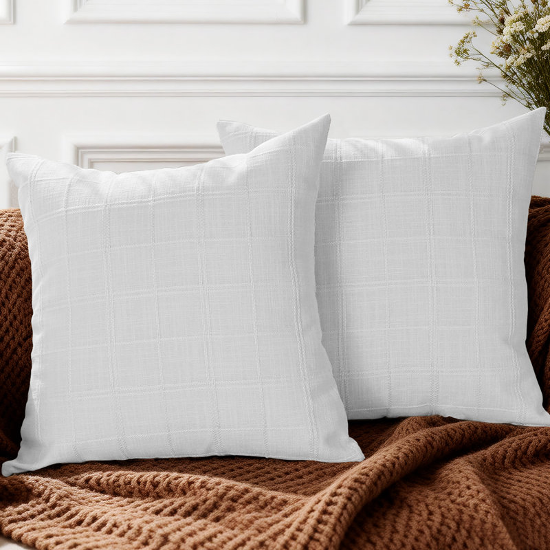 Boho Checkered Throw Pillow Covers For Sofa Chair, Square 18", White