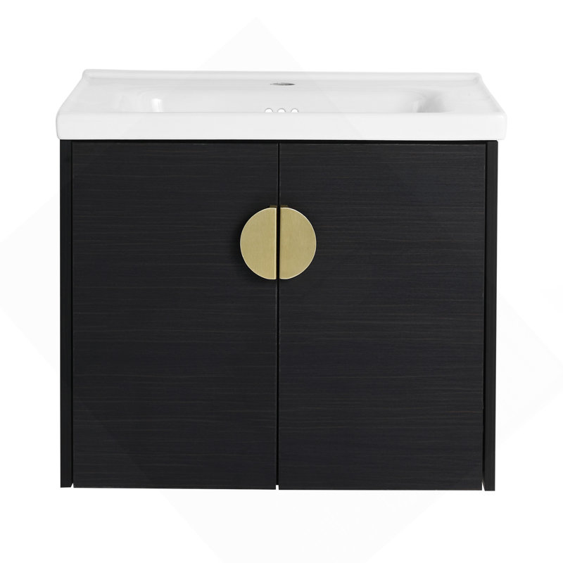 24 Inch Soft Close Doors Bathroom Vanity With Sink, For Small Bathroom,(KD-Packing), 24", Black/Gold