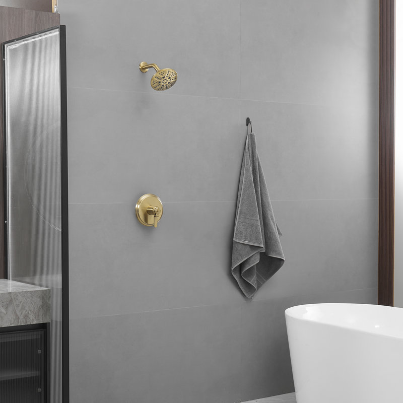 Single-Handle 6-Spray Shower Faucet Set Trim Kit 1.8 GPM With Valve And Filtered Shower Head, Brushed Gold