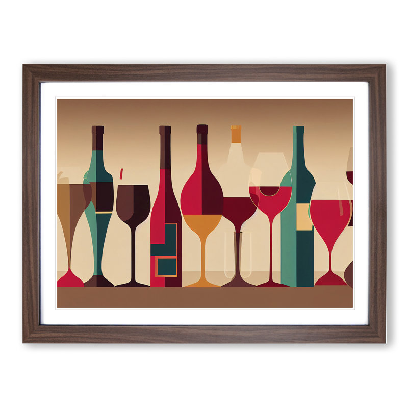 XH1022-10168X Wine Bottle Retro Art Vol.1 Abstract 1 Piece Single Picture Frame Wall Art, 46cm H x 64cm W x 2cm D, Walnut
