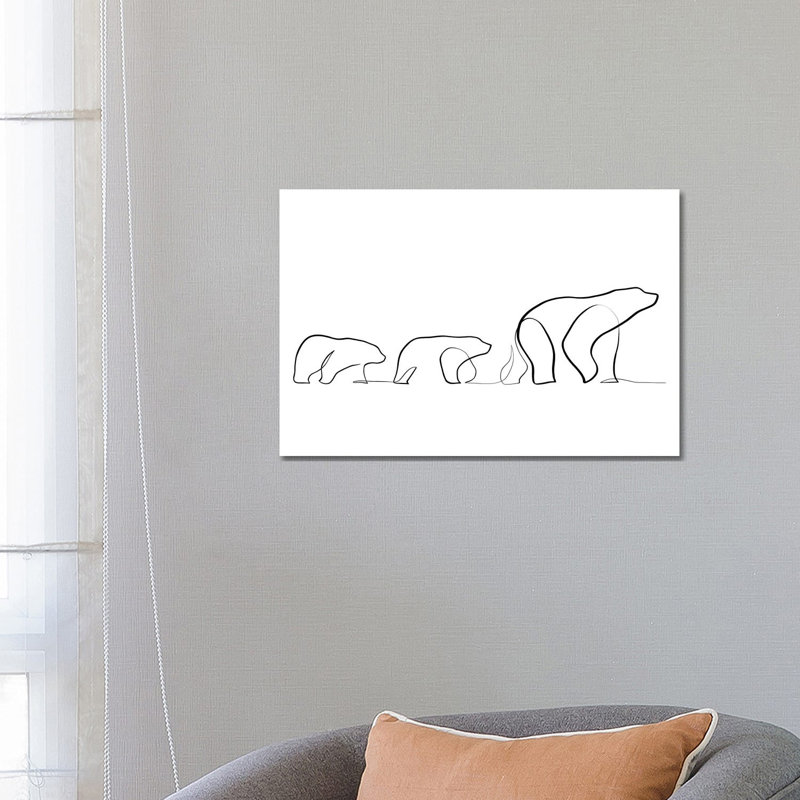 One Line Polar Bears by Dane Khy - Wrapped Canvas Gallery-Wrapped Canvas Giclée, 20.32 cm H x 30.48 cm W
