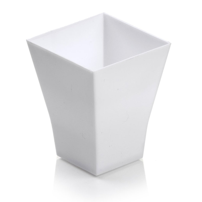 Restaurantware-2 Ounce Dessert Cups, 100 Square Appetizer Cups - Disposable, Small Size, White Plastic Dessert Shooters, Sturdy, For Fruits, Parfaits, Or Snacks, Use At Parties, Events