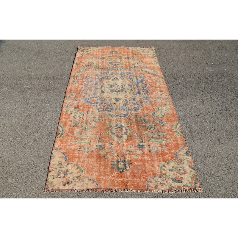 Tapis de 4,1 x 7,7 pi, tapis rétro, tapis tissés à la main orange, tapis turcs, tapis bohème, tapis de luxe