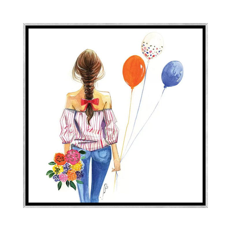 « balloon fille » par rongrong devoe-print, H 26 po x l 26 po x P 1,5 po, Toile avec cadre argenté