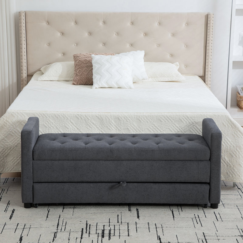58.3" W Upholstered Flip Top Bench With Storage Drawer, Gray