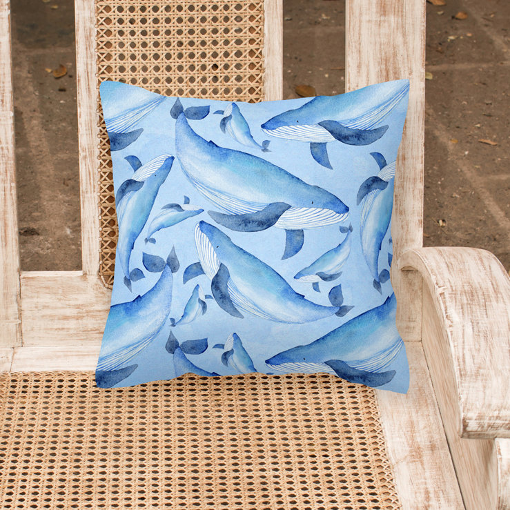  Coussin extérieur Nautical Whales, 14 po x 14 po