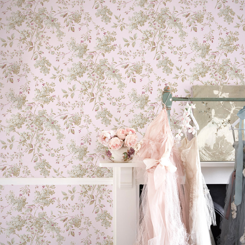 Rachel Ashwell Chelsea White Wallpaper, Pink