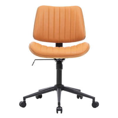 Mid-Century Modern Swivel Office Chair – Faux Leather Seat with Bentwood Back & Base