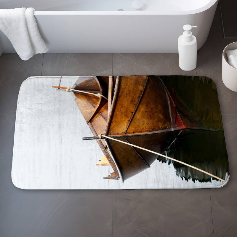 Rowboat on calm water Bath Mat with Non-Slip Backing - Quick Dry Memory Foam Bathroom Rug - Absorbent - Modern Plush Spa-Style - Machine Washable