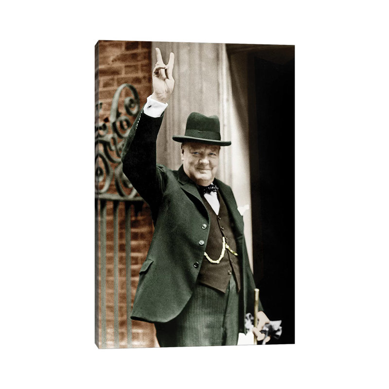 Winston Churchill Making the Victory Gesture in Front of 10 Downing Street, June 1943 1 Piece Wrapped Canvas Wall Art