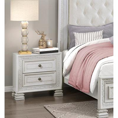 Table de chevet blanche avec tiroirs Pearl