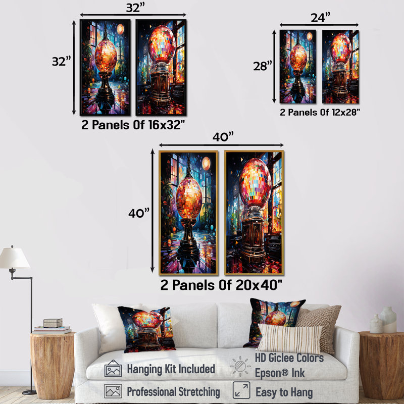 «Disco Ball Dreams I - Jukeboxes», ensemble d'art mural sur toile, Cadre flottant brun, H 40 po x l 41 po