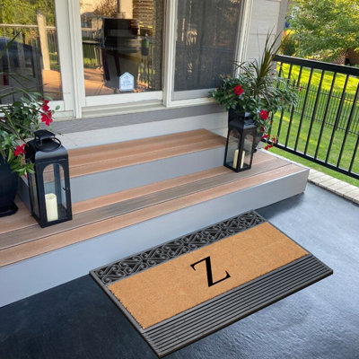 Natural Rubber & Coir 24x36 Monogrammed Doormat For Front Door, Anti-Shed Treated Durable Doormat