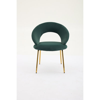 Stylish Velvet Fabric Chair For Dining Room, Foam Filled With Golden Metal Legs Comfortable Seating, Frame