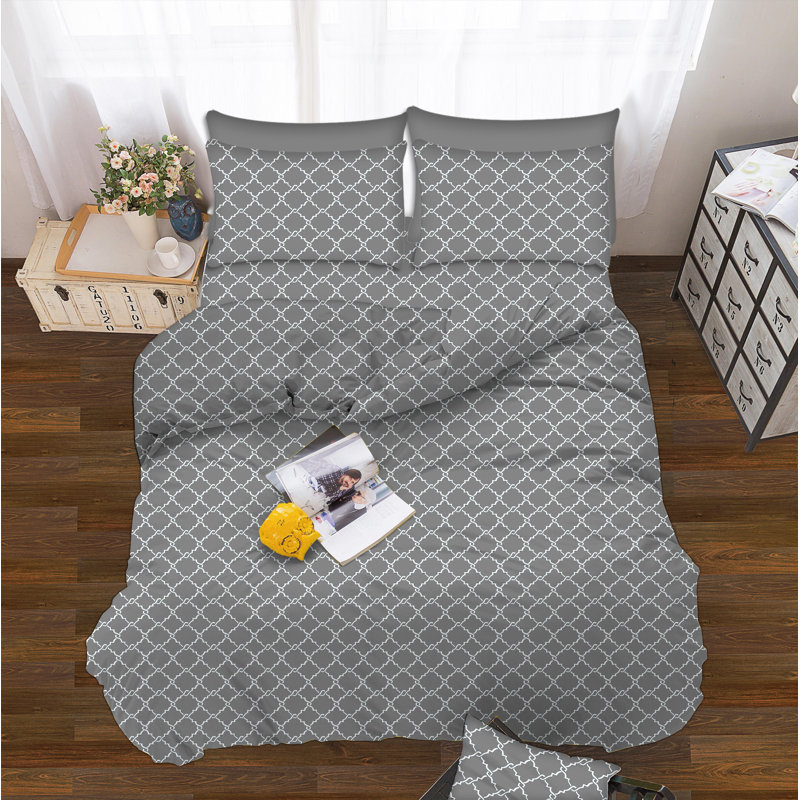 Lemos Microfiber Percale Geometric Sheet Set, Gray, Full