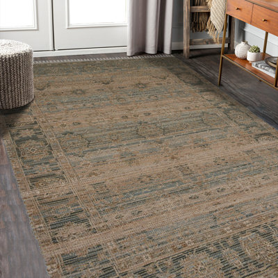 Tapis oriental tissé à plat à la main bleu / vert Botoul