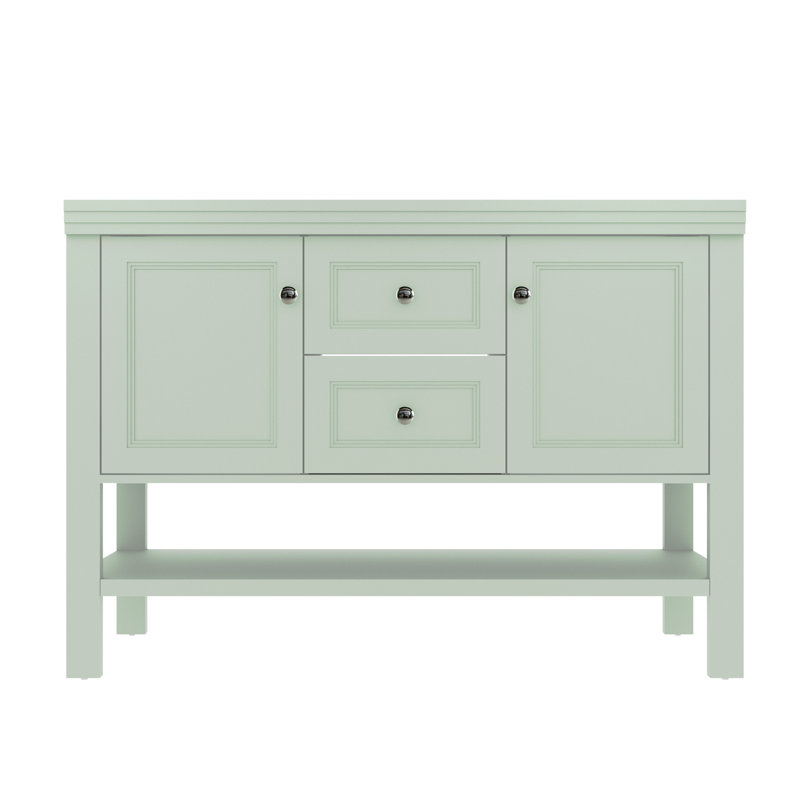 Base de meuble-lavabo double 48 po avec tiroirs et tablettes, lavabo non inclus, Vert menthe