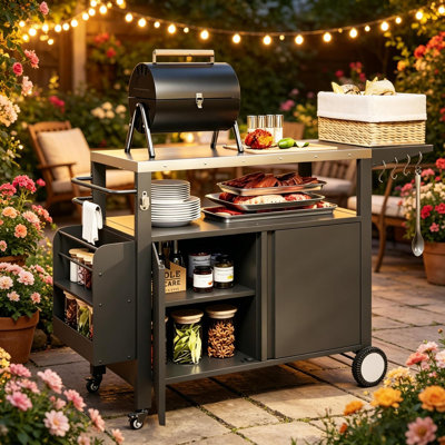 Îlot de cuisine mobile avec chariot de rangement moderne en acier inoxydable