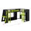 Lit simple en L à hauteur simple avec bureaux intégrés, structure de lit de jeu en bois avec DEL RVB, connecteurs USB, support pour téléviseur et unités de rangement-27252407