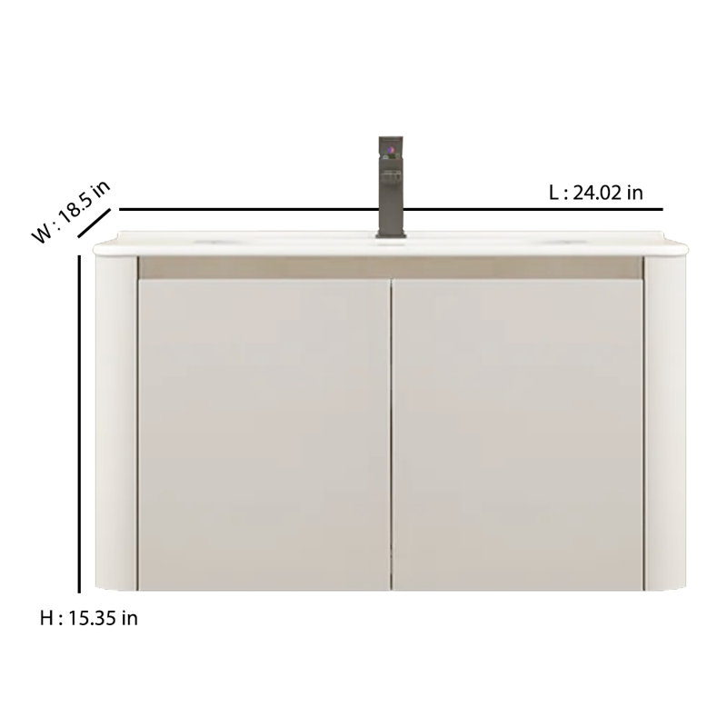  Meuble-lavabo 24 po avec lavabo et robinet, meuble-lavabo flottant crème avec 2 portes