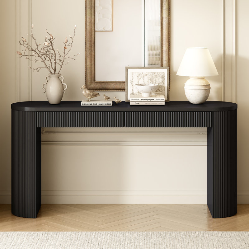 Oval Top Console Table with 2 Drawer, Black