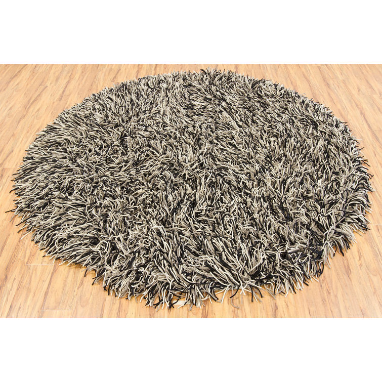 Cyrah Handmade Shag Abstract Black/Brown/Cream Area Rug
