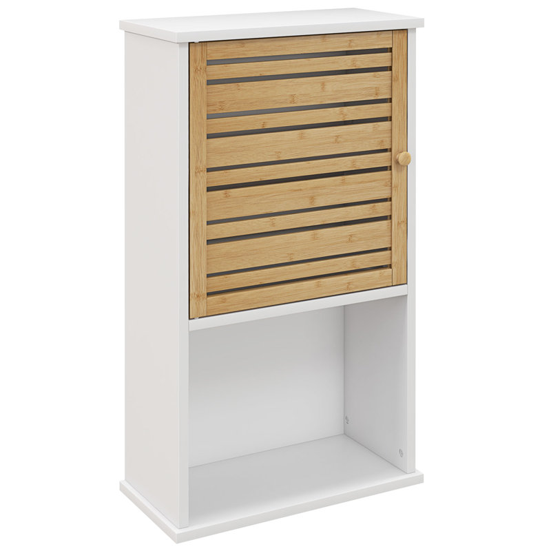 Armoire murale de salle de bain avec tablette réglable en lattes de bambou - blanc
