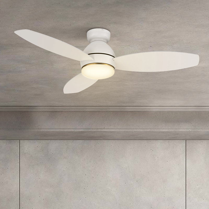 Ventilateur de plafond intelligent encastré à 3 pales 48 "avec lumière, Blanc, Blanc