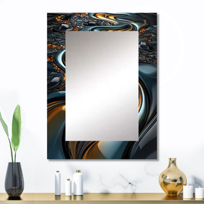 Tourbillon abstrait dans des tons dorés et noirs III - peinture abstraite grand miroir mural, miroir doré unique, reproduction d'art en métal