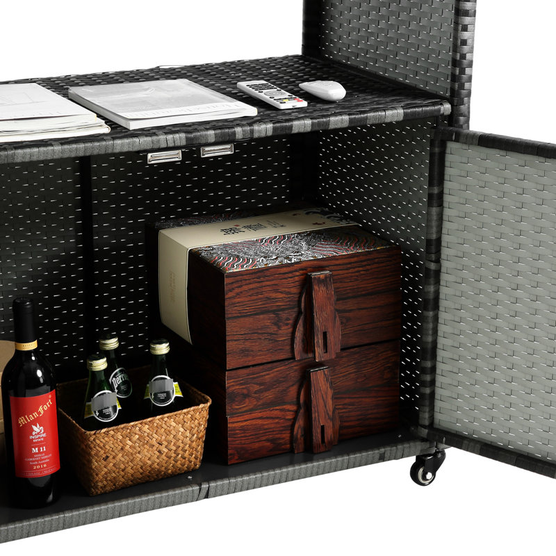 Stylish Outdoor Beverage Cart With Wheels And Glass Top - Brown For Patio Use Backyard Parties